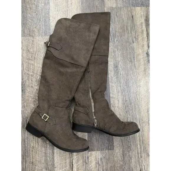 Steve Madden Evette Taupe Brown Faux Suede Over The Knee Boots Women 8M Low Heel