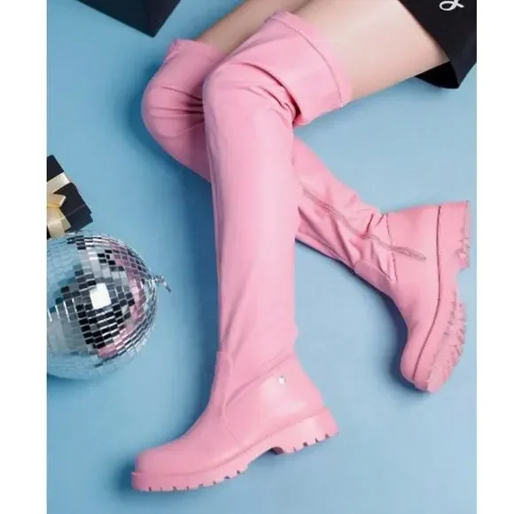 Women's Over The Knee Pink Thigh High Chunky Low Heel Boots Fall Boots‎ Size 8.5