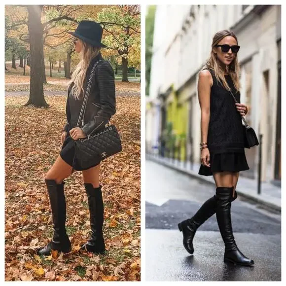 Stuart Weitzman 5050 Over the Knee Black Leather Stretch Boots Size 7