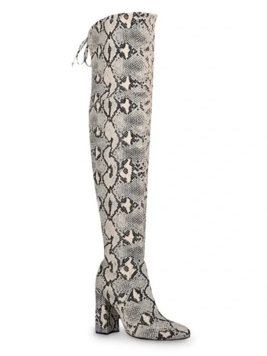 Unisa Over-the-Knee Snakeskin Print Boot in Beige and Black
