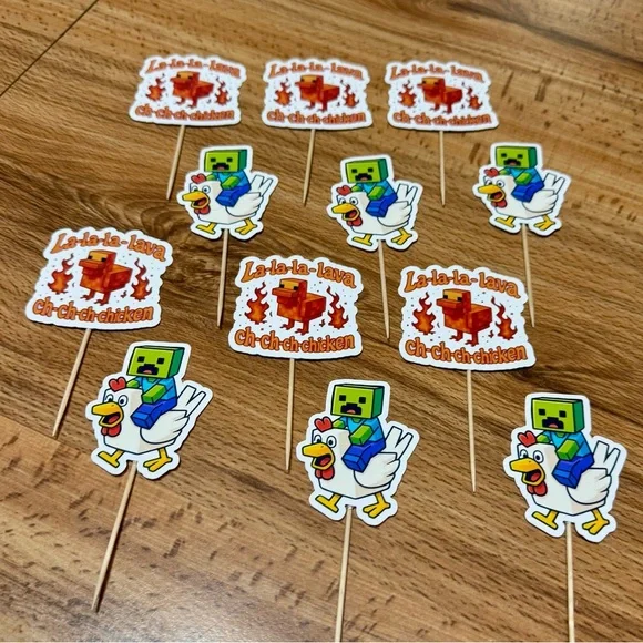 Minecraft chicken lava Party Cupcake Toppers - Multicolor