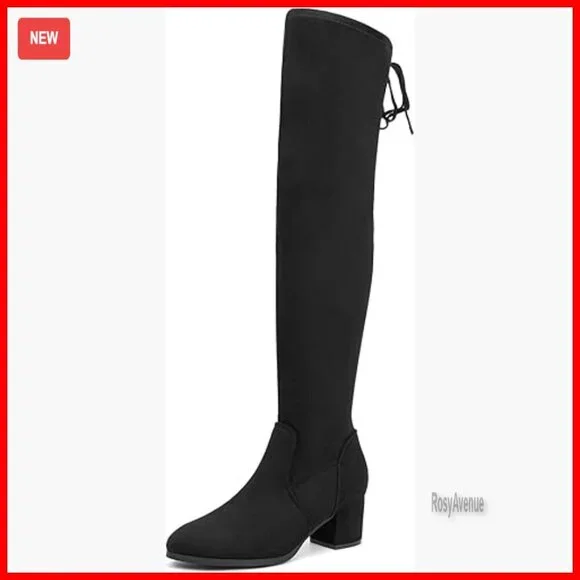 Women's Over The Knee Boots Chunky Heel Zipper Faux Suede Thigh High