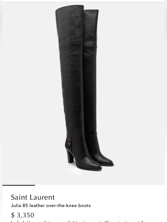 Saint Laurent Black Over-the-Knee Leather Boots with Gold Hardware