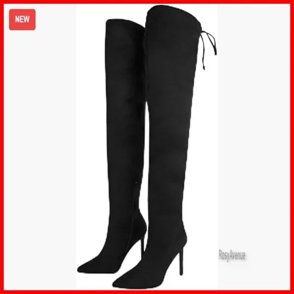 Faux Suede Thigh High Stiletto Heel Boots Side Zip Over Knee