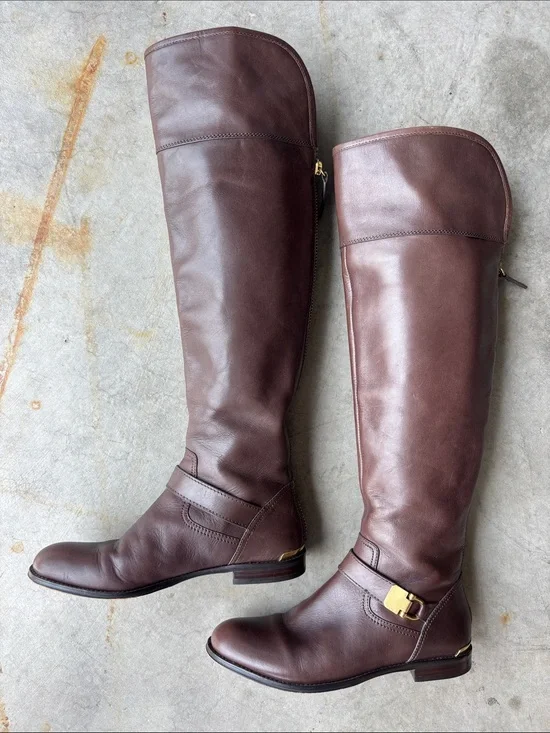 Coach Madeleine Tall Leather Riding Boots Brown Gold Hardware Equestrian size 7