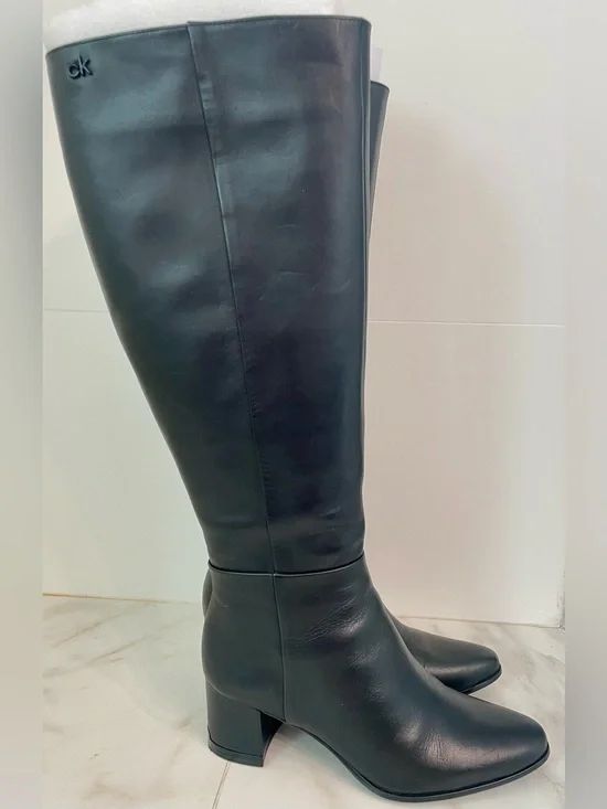 Calvin Klein Freeda Knee High Black Leather Boots Women’s Size 7.5