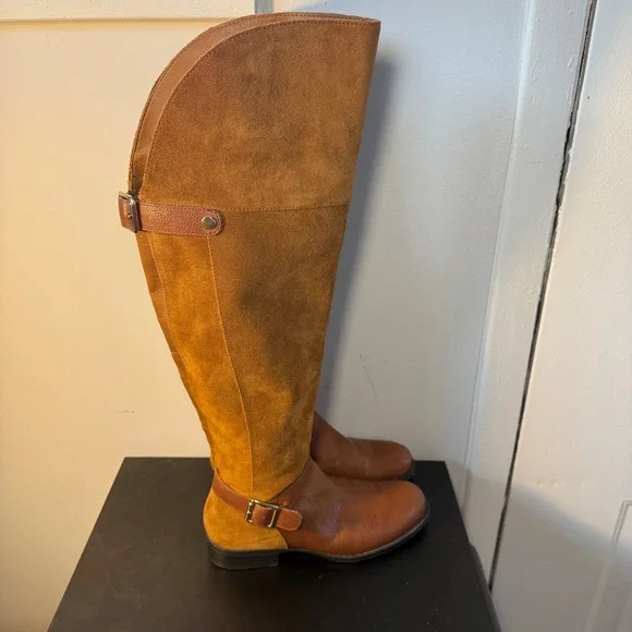 Naturalizer January Wide Calf‎ Brown Leather Suede Over Knee Riding Boots 5.5 M