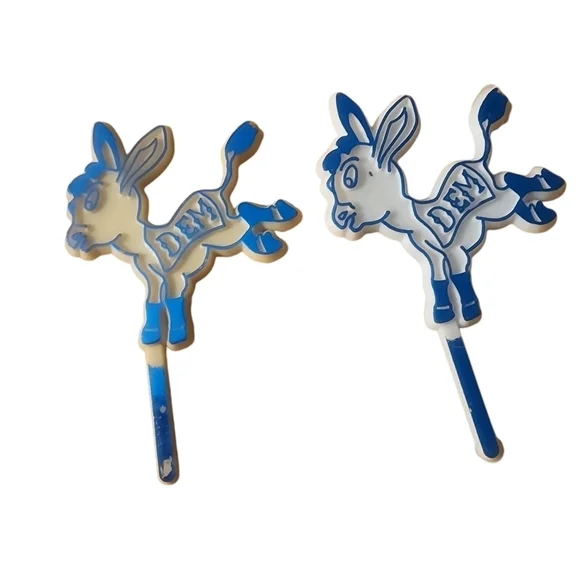 Lot Of 12 Vintage Political Democrat Donkey Plastic Picks Cupcake Topper Red Blu