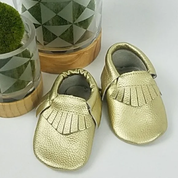 Gold Fringe Baby Moccasins