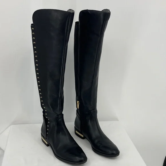 VINCE CAMUTO PARDONAL Black Over the Knee Boots with Gold Accents WOMENS SIZE 9M