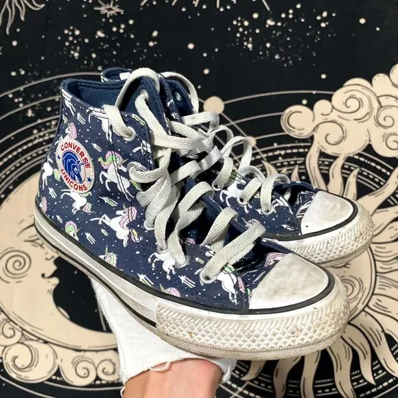 Converse Chuck Taylor All Star 669816F Athletic Sneaker Girls Blue Unicorn Print