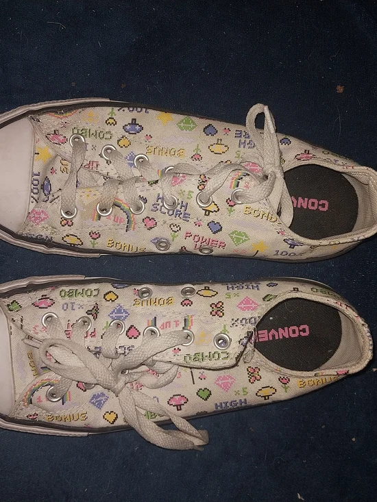 Converse Kids White Canvas Sneakers with Multicolor Pixel Graphics