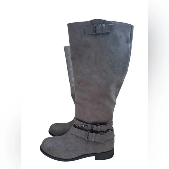 JustFab Over the Knee Gray Boots Size 9,5 Faux Suede