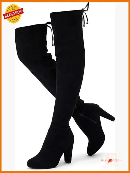 Suede Over The Knee Boots with 3.5 Inch Heel and Side Zipper