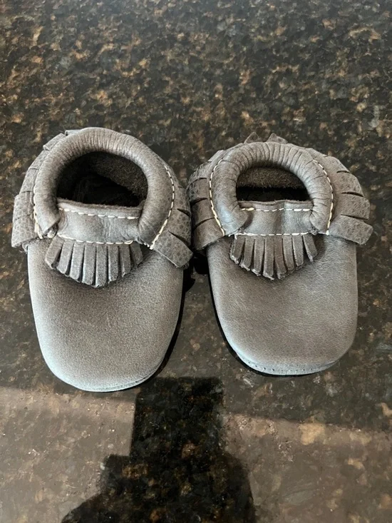 Kids Fringe Moccasin Slip-On Shoes - Gray