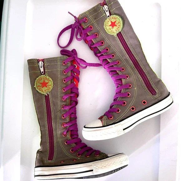 SK8 Converse CT All Star X-Hi Knee‎ High Junior 10.5 Gray Neon Sneakers 640546C
