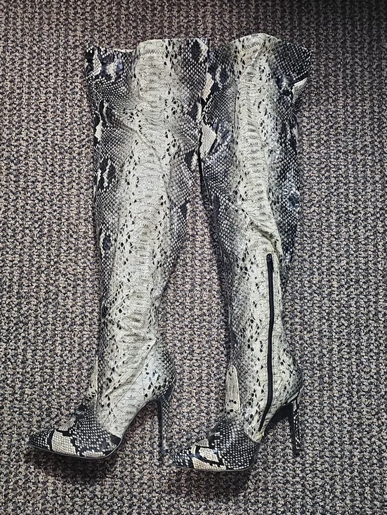 Fashion Nova Shoes Womens 7 Boots Faux Snakeskin OTK Tall Stiletto Partial Zip
