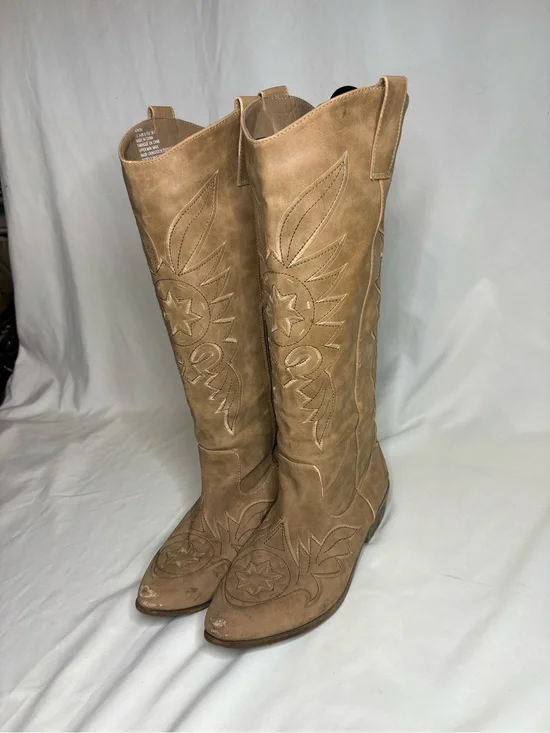 Almira Tan Embroidered Over-the-Knee Western Boots