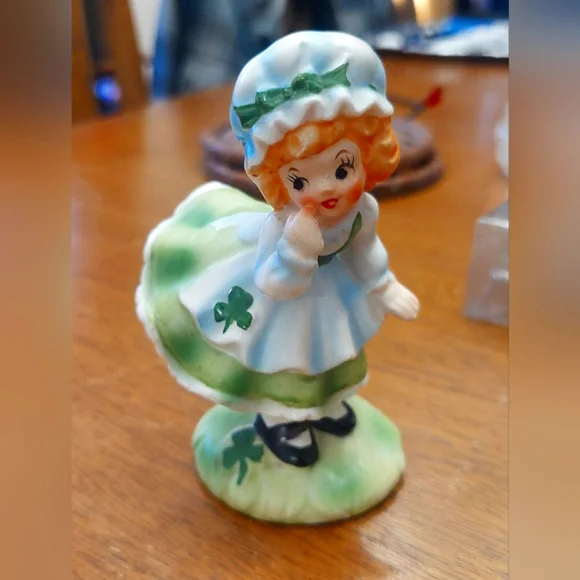Charming Irish Girl Figurine - Green and White