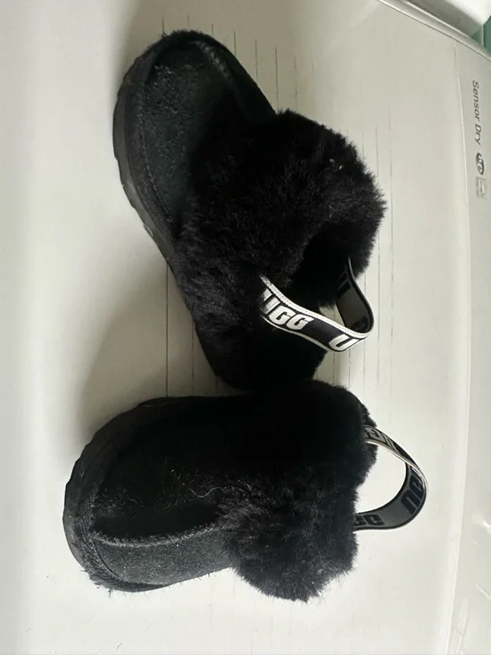 UGG Black Fuzzy Backstrap Slippers
