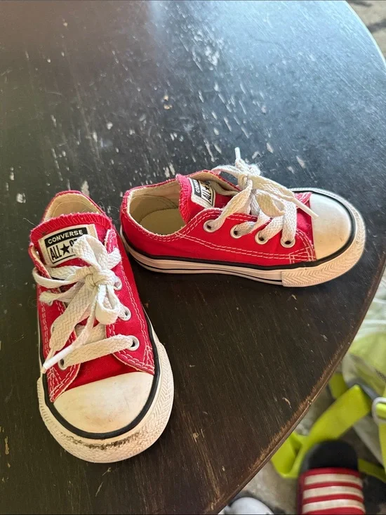 Converse Kids Red Low-Top Canvas Sneakers with White Laces