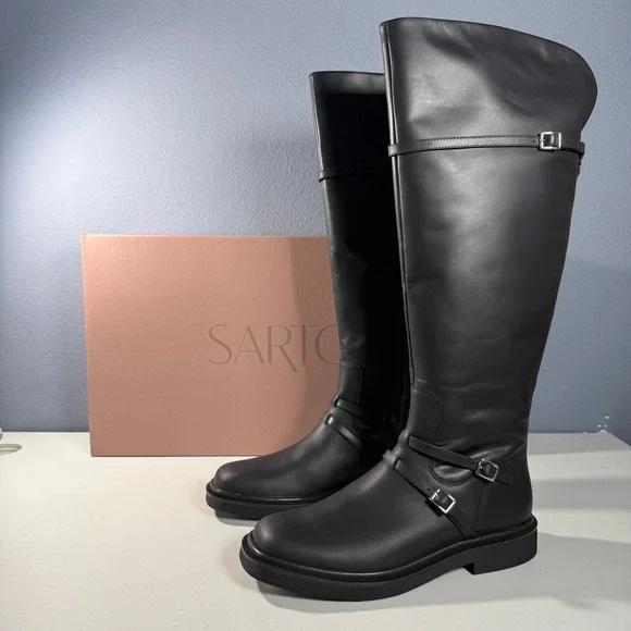 Sarto by Franco Sarto A-Ainsley Black Leather Tall Riding‎ Boots E5662L5004 7.5M