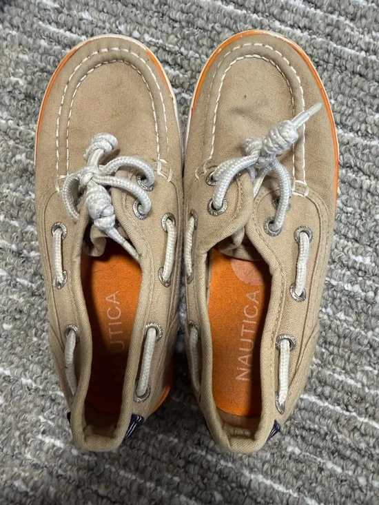 Nautica Kids Tan Canvas Moccasins with Orange Insole