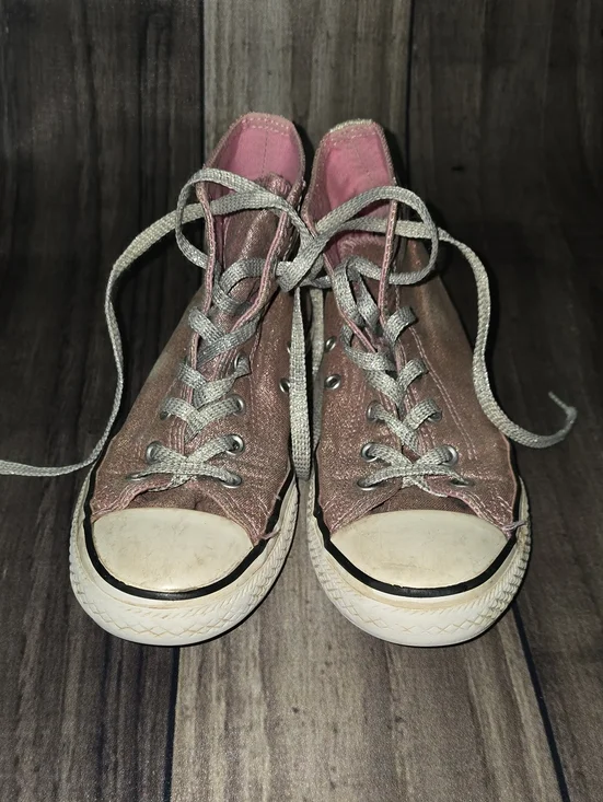 Pink and Silver Glityer Lace-Up Kids/Womens Converse