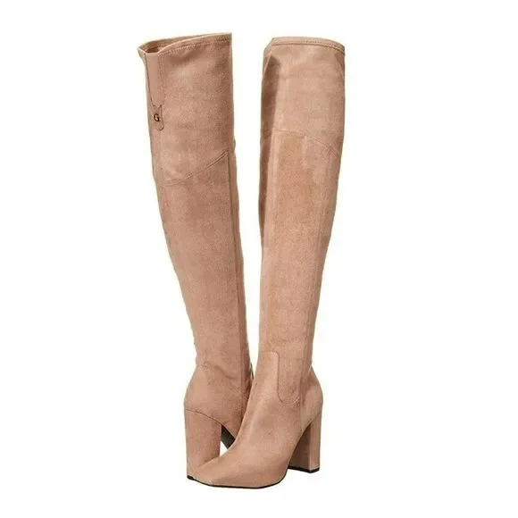 Guess Womens - 6 M Mireya Faux Suede Tall Knee High Boots‎ Med Natural Fabric