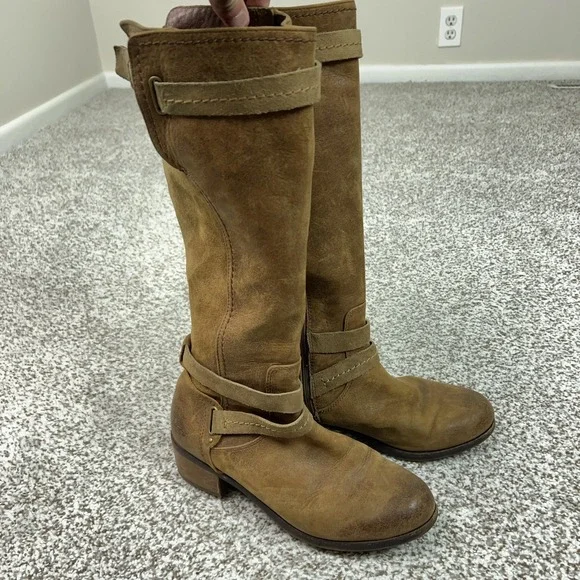 UGG Boots Womens‎ Size 7.5 Brown Leather Tall Riding Buckle Knee High Harington