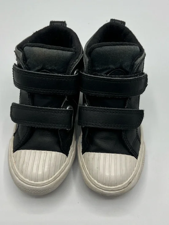 Converse Kids Black High-Top Sneakers with White Toe Cap - Velcro Straps