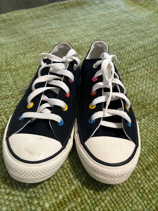 Converse Kids Black Canvas Sneakers with Rainbow Eyelets