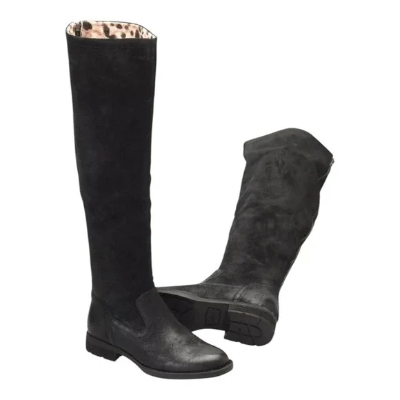 Born Black Suede Over the Knee Boots Leopard Lining Tall Fashion Stylish Sz 7‎