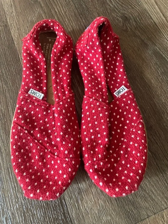 Toms Red Knit Slip-On Shoes with White Dot Pattern