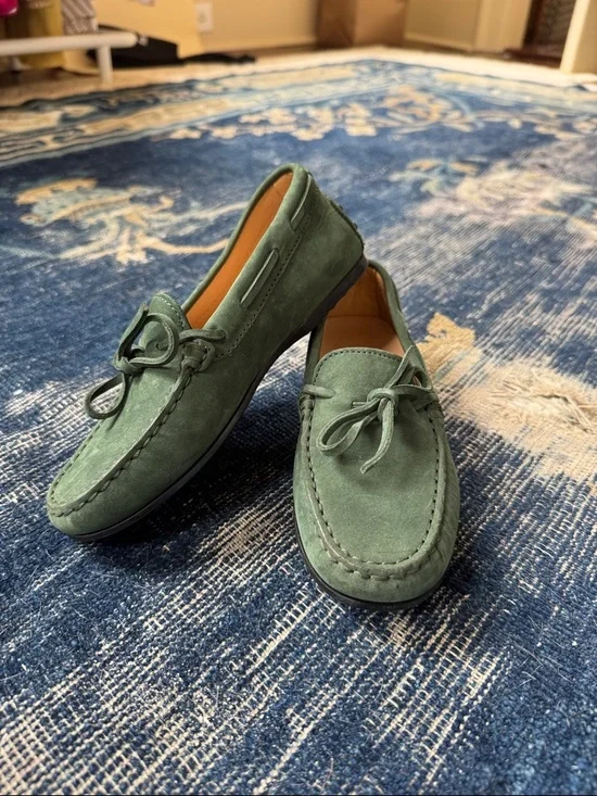 Boys green Suede Leather Gommino Moccasins