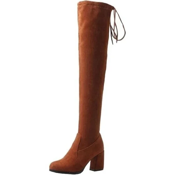 Gianni Bini Over The Knee Boots Brown Faux Suede Block Heel Women Size 6M