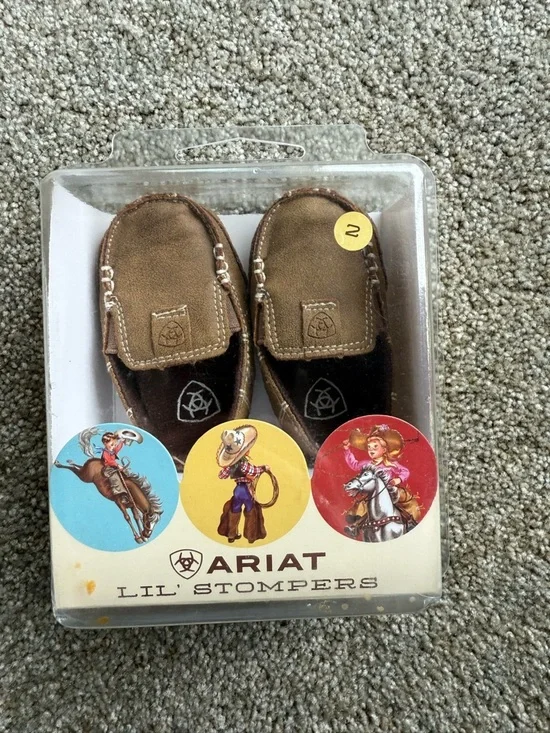 Ariat infant Brown Leather Moccasin Slip-Ons “Lil Stompers”