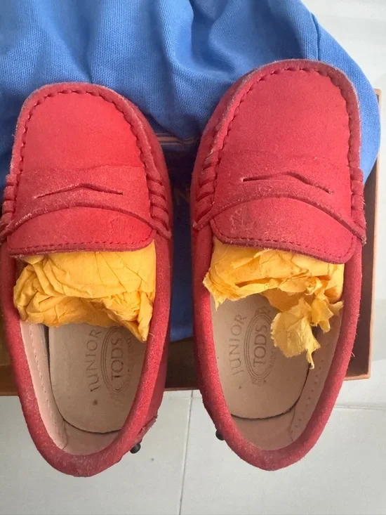 Tod's Kids Red Suede Moccasins