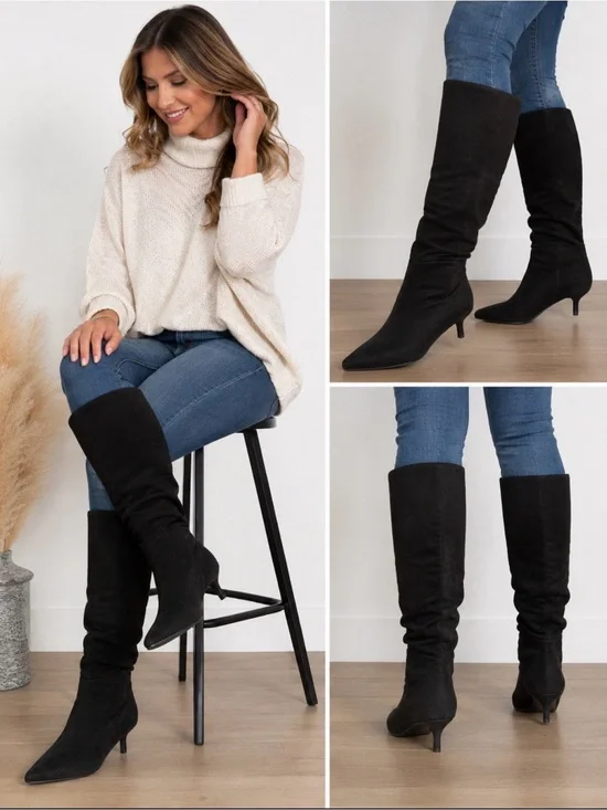 Bandolino Bodarwin Black Suede Leather Knee High Slouch Boots Women’s 7.5M