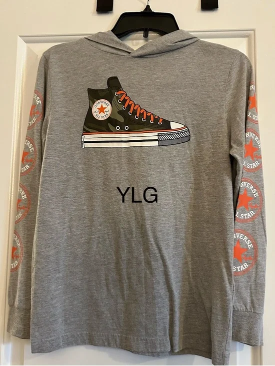 Converse Gray Hoodie with Camo Sneaker and Orange Accents - Youth Large