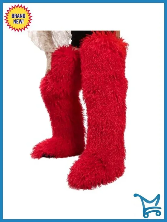 Thigh High Faux Fur Boots Over the Knee Fluffy Winter Boots for Women