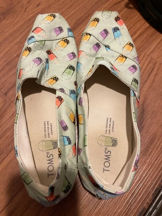 TOMS Kids Mint Bubble Tea Print Slip-Ons with Multicolor Accents