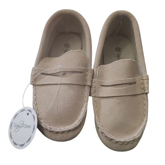 Kids Suede Moccasin Loafers in Beige - Comfortable Slip-On
