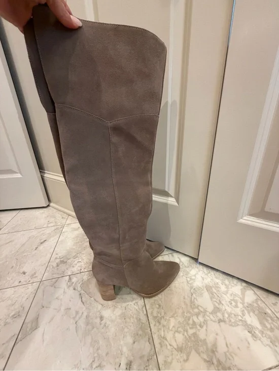 Crown Vintage Brand Taupe Suede Over-the-Knee Block Heel Boots
