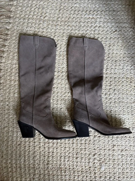 Aqua Taupe Suede Over-the-Knee Boots