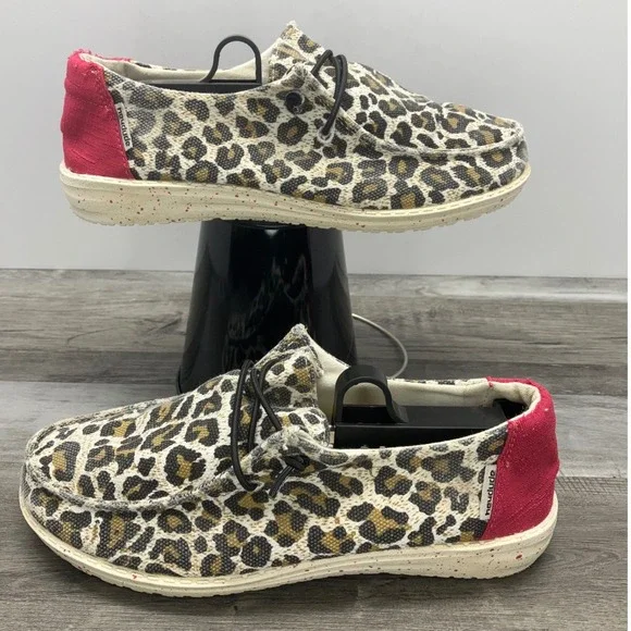 Hey Dude Wendy Youth Cheetah Leopard Print Pink Slip On Loafers Shoes US Y4 L5