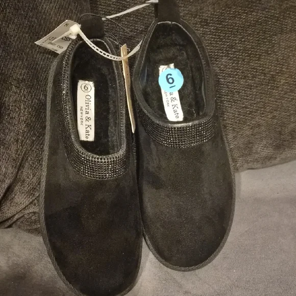 Olivia & Kate Kids' Black Sparkle-Trim Slip-On Moccasins