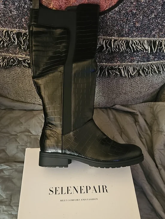 Black Croc-Embossed Over-the-Knee Boot