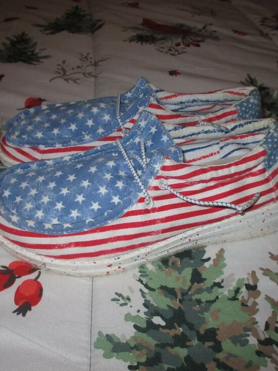 Hey Dude Youth Wally Patriotic Stars And Stripes Loafer Shoes Size 4 USA
