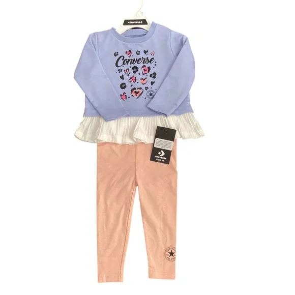 Converse Kids 2 Piece Set Lavender Top Peach Leggings‎ Animal Print 18M